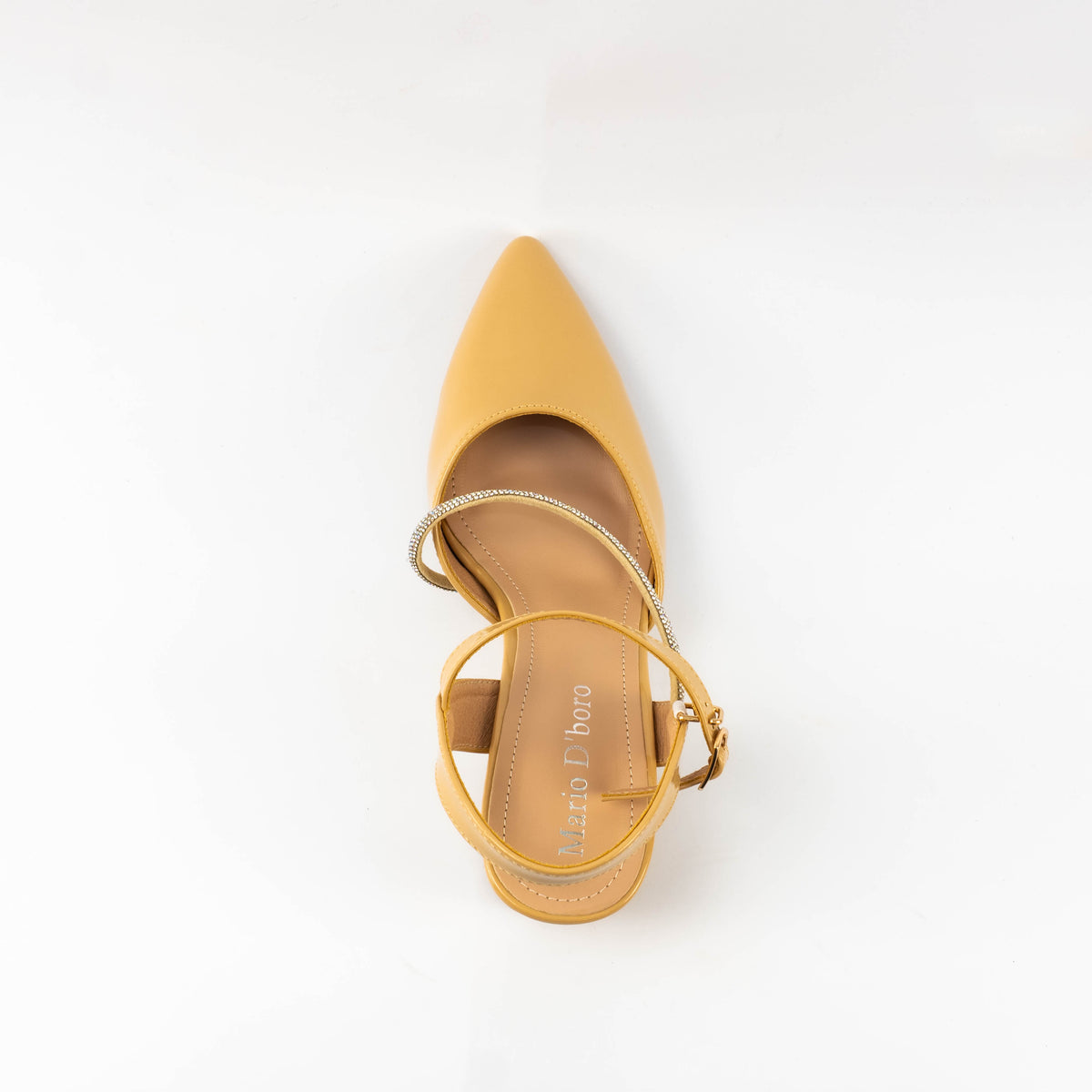 Mario D' boro Women's LZ 30435 C99 Beige / Taupe patent evening sandals with pointed toe block heel slingback shoe with ankle strap