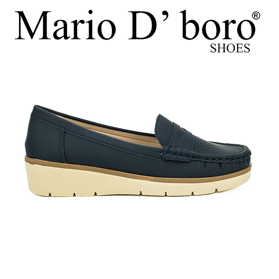 Mario D' Boro Women's Flat Shoes Lv 22110 Beige/Navy Blue