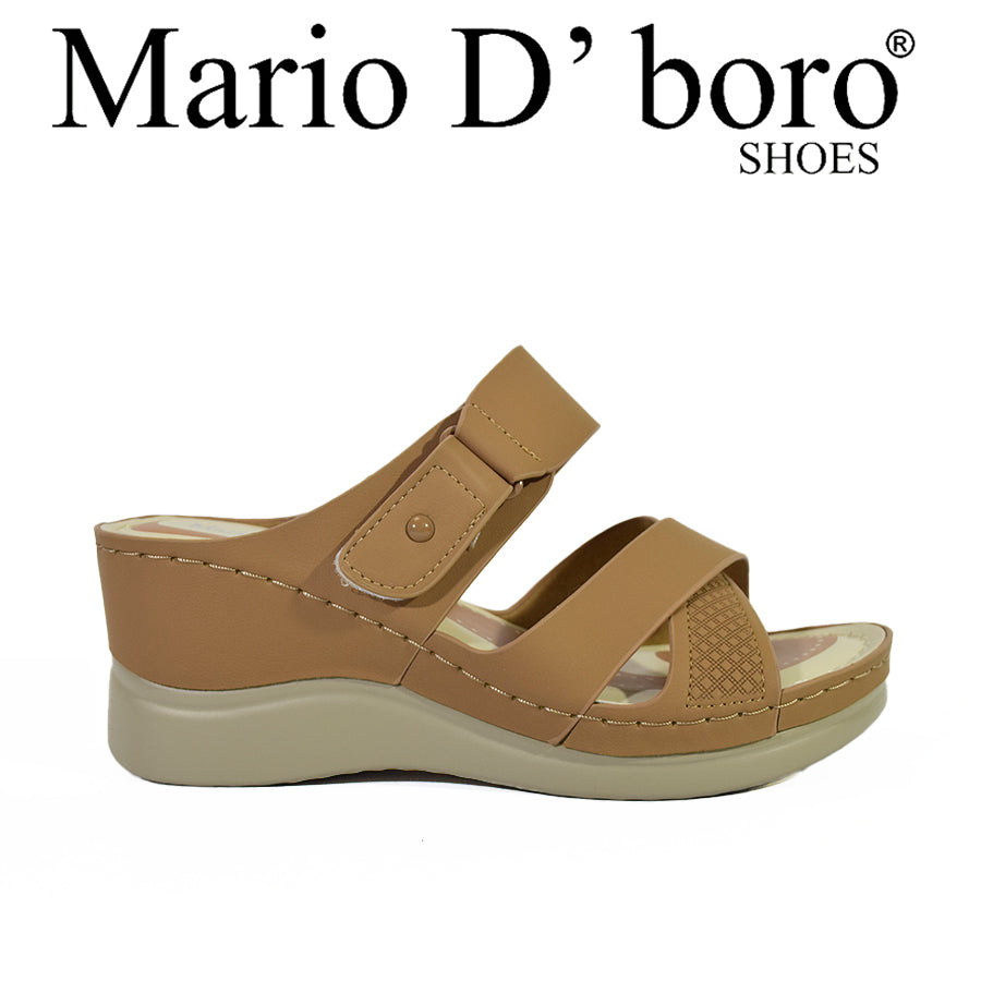 Mario D' Boro Women's Wedge Sandals LX 27414 Beige/Dark Brown C56