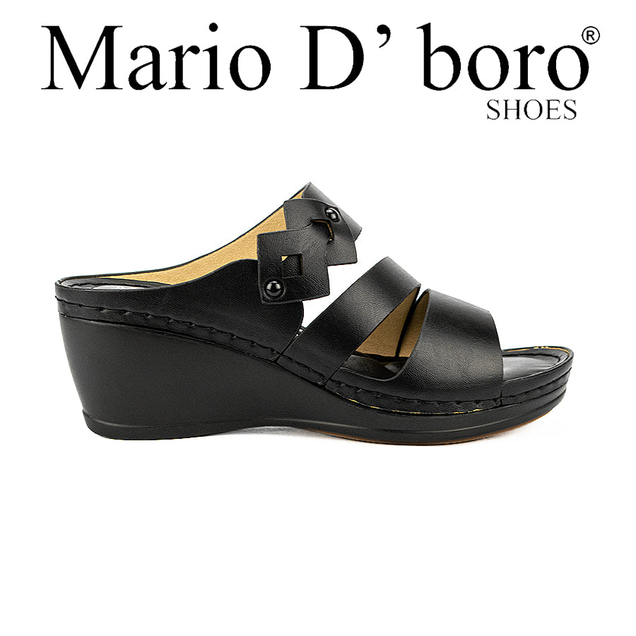 Mario D' Boro Women's Wedge Sandals LW 25689 Black/Bone  C44