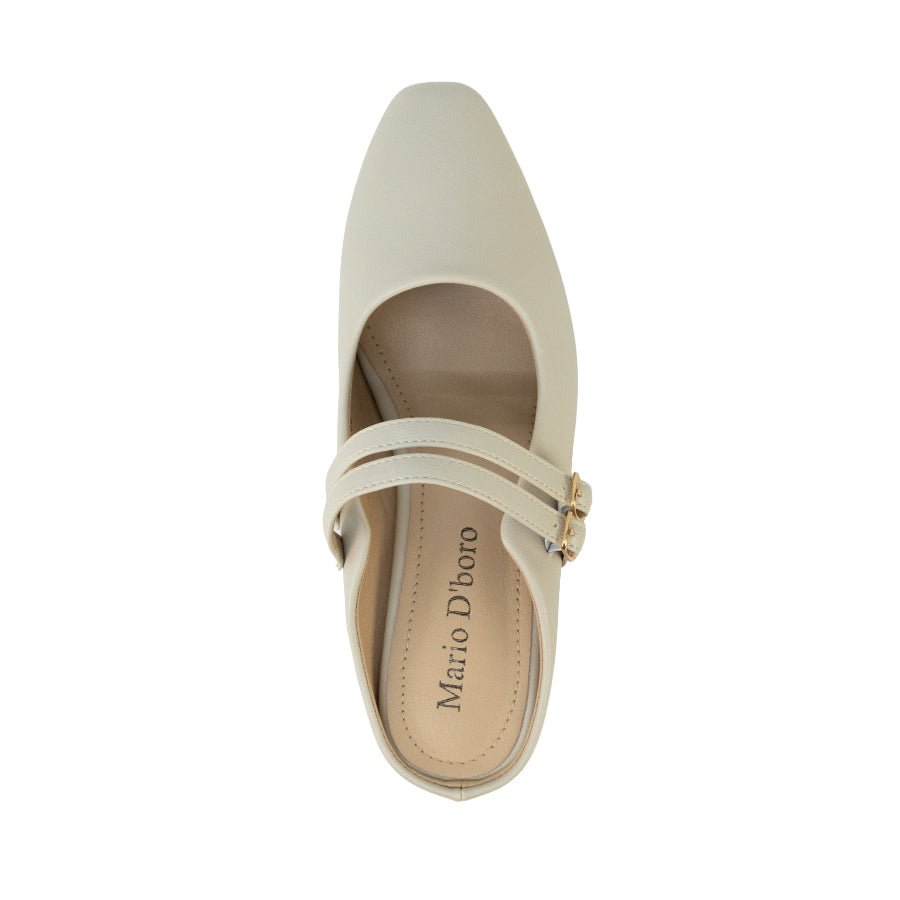 Mario D' boro LZ 30632 C102 Light Beige / Taupe Women's heeled mule with two straps and gold buckles.
