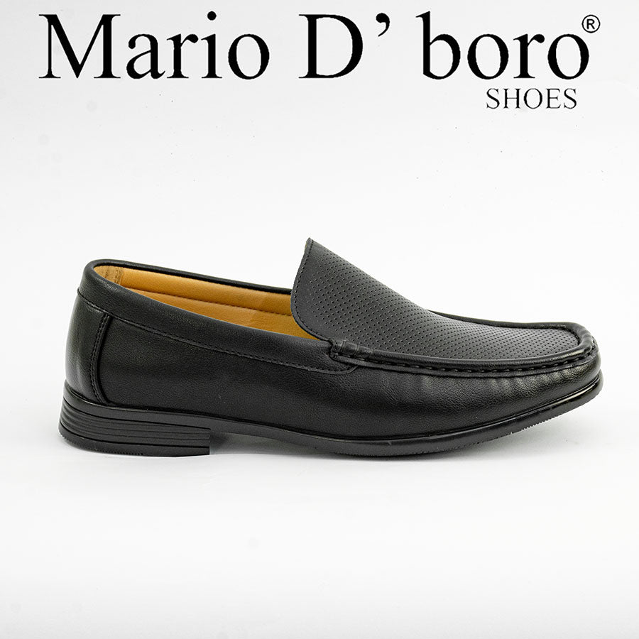 Mario D' boro MZ 27296 C98 Black / Dark Brown slip-on loafer with perforated detailing and tan lining.
