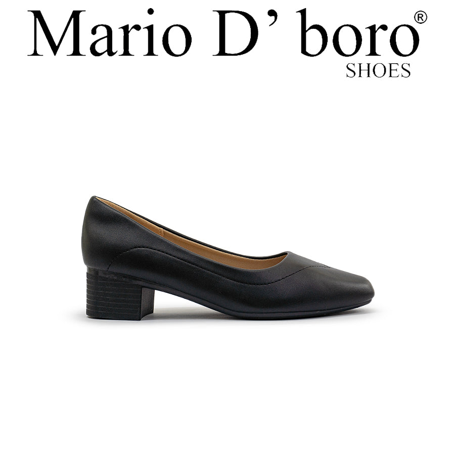 Mario D' boro Women's LZ 30270 C97 Black leather pump with block heel. Square toe design. Low heel height.