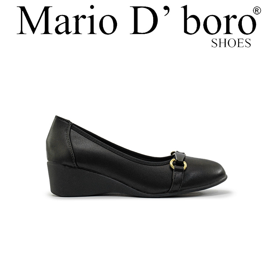 Mario D' boro Women's LZ 29681 C94 Black wedge heel School Shoes with gold buckle detail.