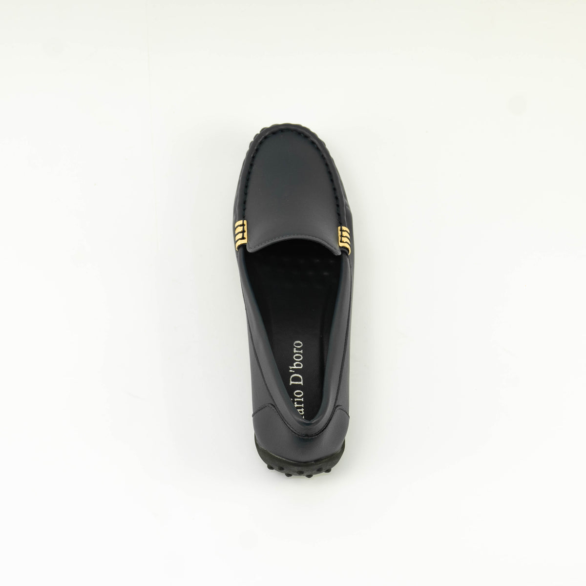 Mario D' boro Women's LZ 30477 Navy Blue / Dark Brown slip-on loafer with gold-tone metal accent