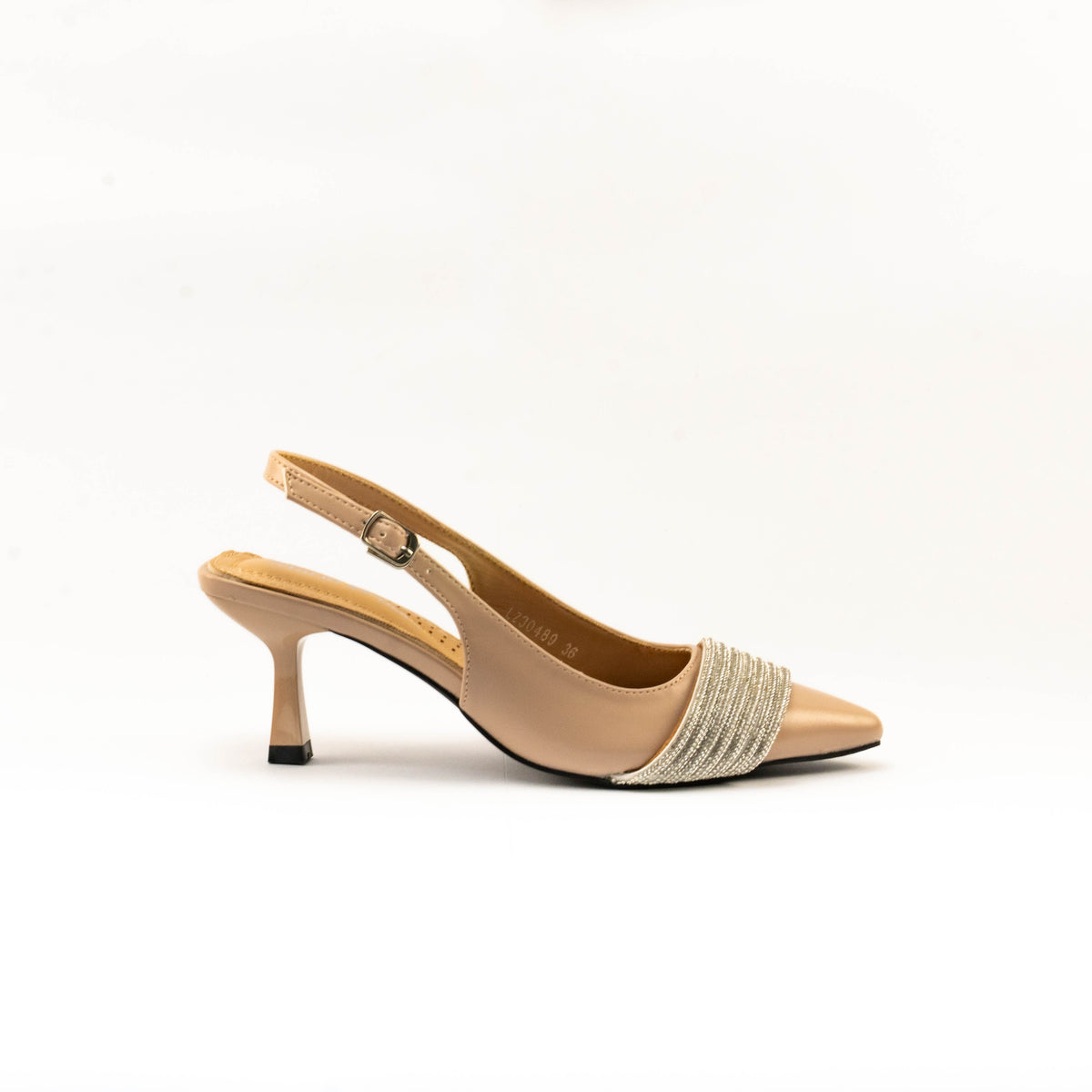 Mario D' boro Women's LZ 30489 C99 Off White / Taupe slingback evening sandals with pointed toe and decorative strap.