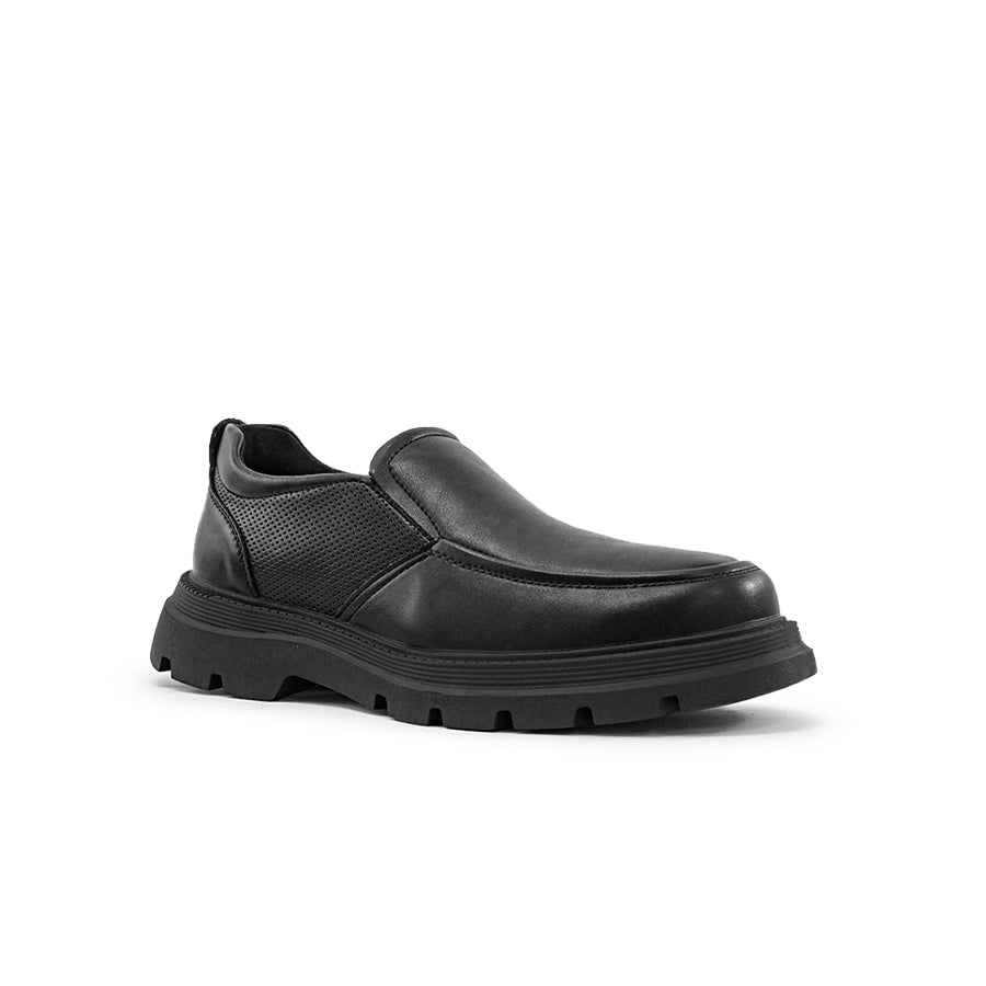 Mario D' boro Men's Formal Slip On MZ 27135 C95 Black / VDark Brown slip-on shoe with textured side panel and thick rugged sole.