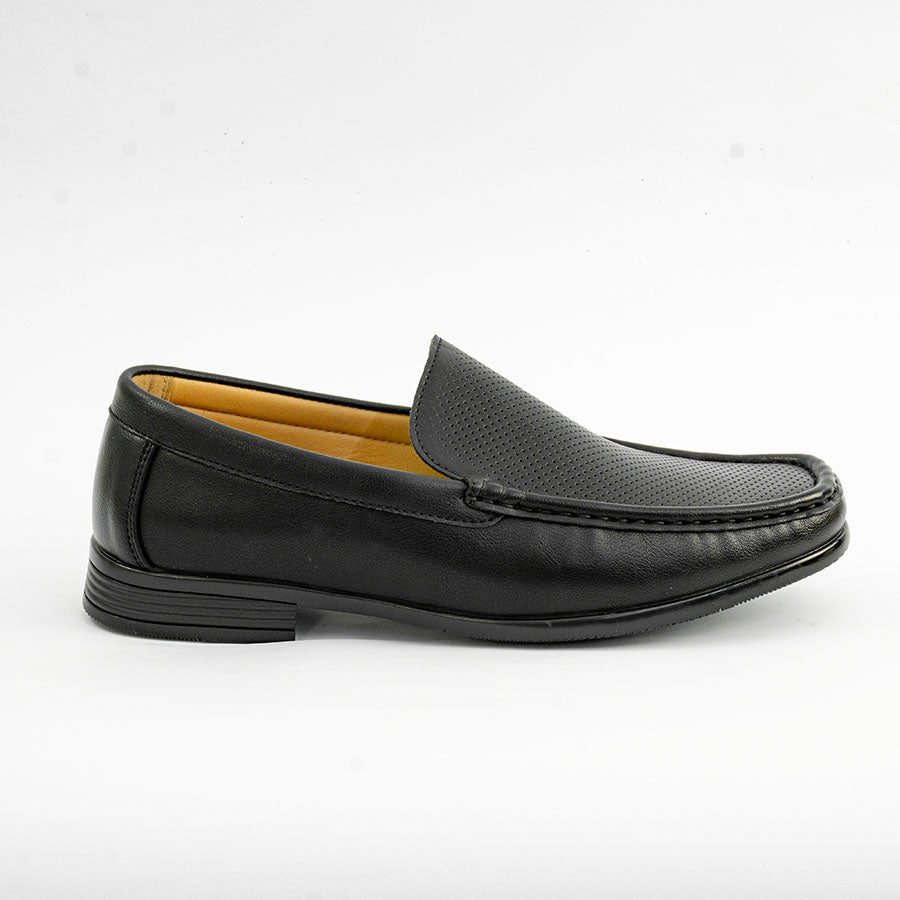 Mario D' boro MZ 27296 C98 Black / Dark Brown slip-on loafer with perforated detailing and tan lining.