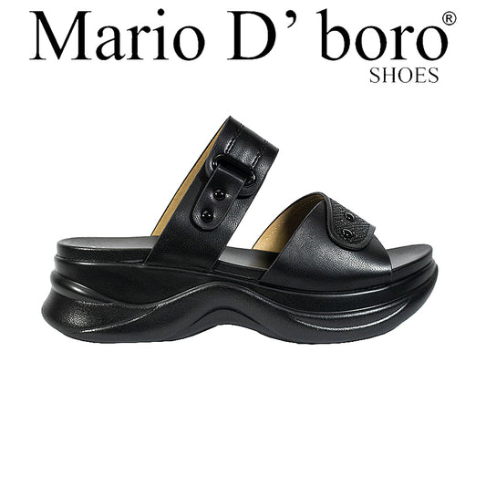 Mario D' Boro Women's Flat Sandals LY 27142 Beige/Black C65