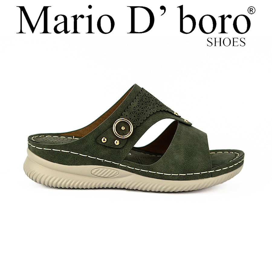 Mario D' Boro Women's Flat Sandals Lw 26226 Dark Brown/Olive Green C46