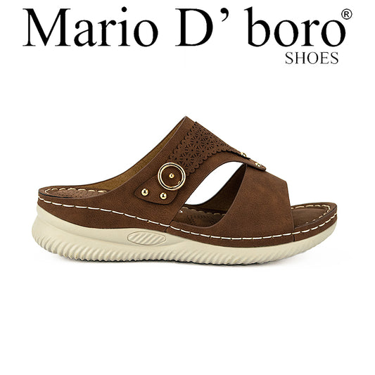 Mario D' Boro Women's Flat Sandals Lw 26226 Dark Brown/Olive Green C46
