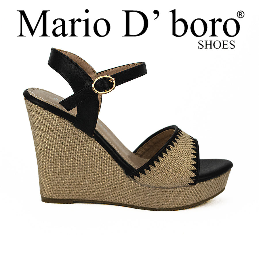 Mario D' Boro Women's Wedge Sandals LW 25246 Black/Bone C40