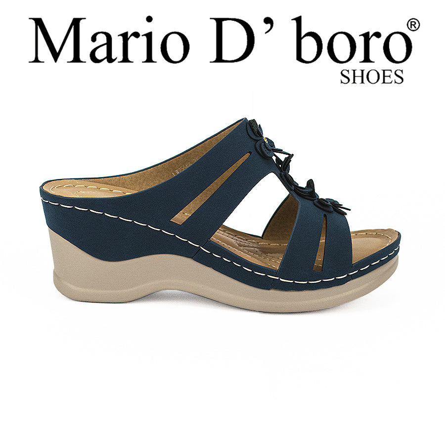 Mario D' Boro Women's Wedge Sandals Lw 25586 Navy Blue/Tan C41