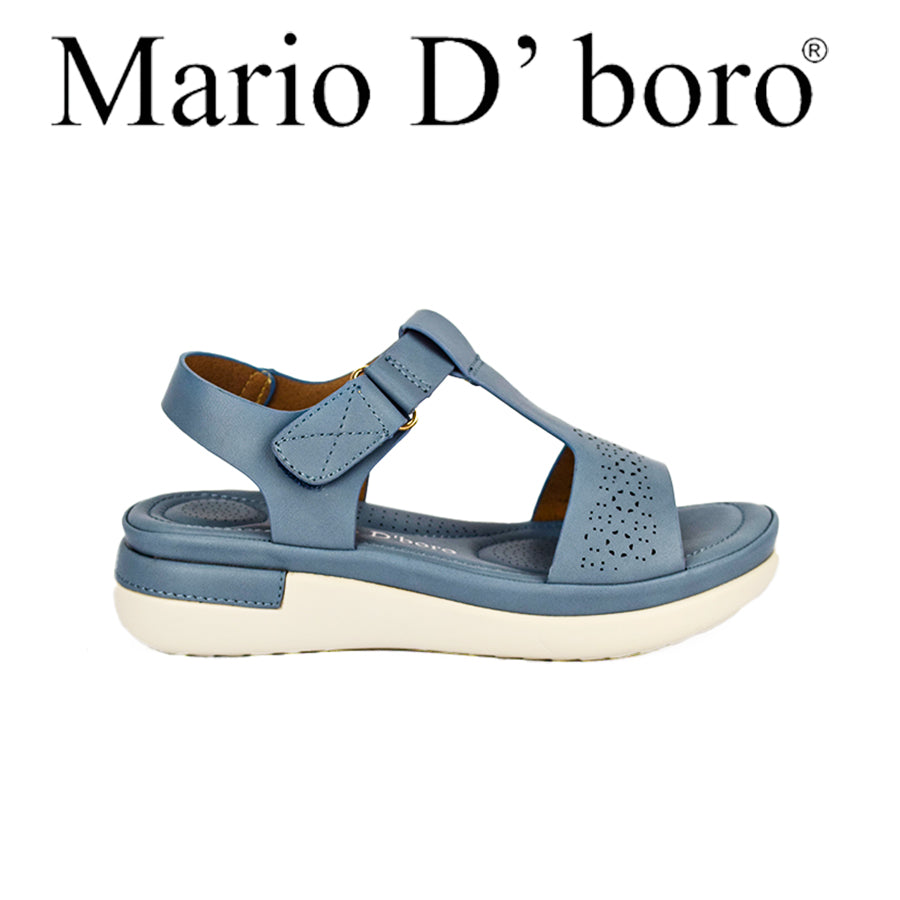 Mario D' Boro Women's Flat Sandals LX 26372 Blue/Dark Brown C49