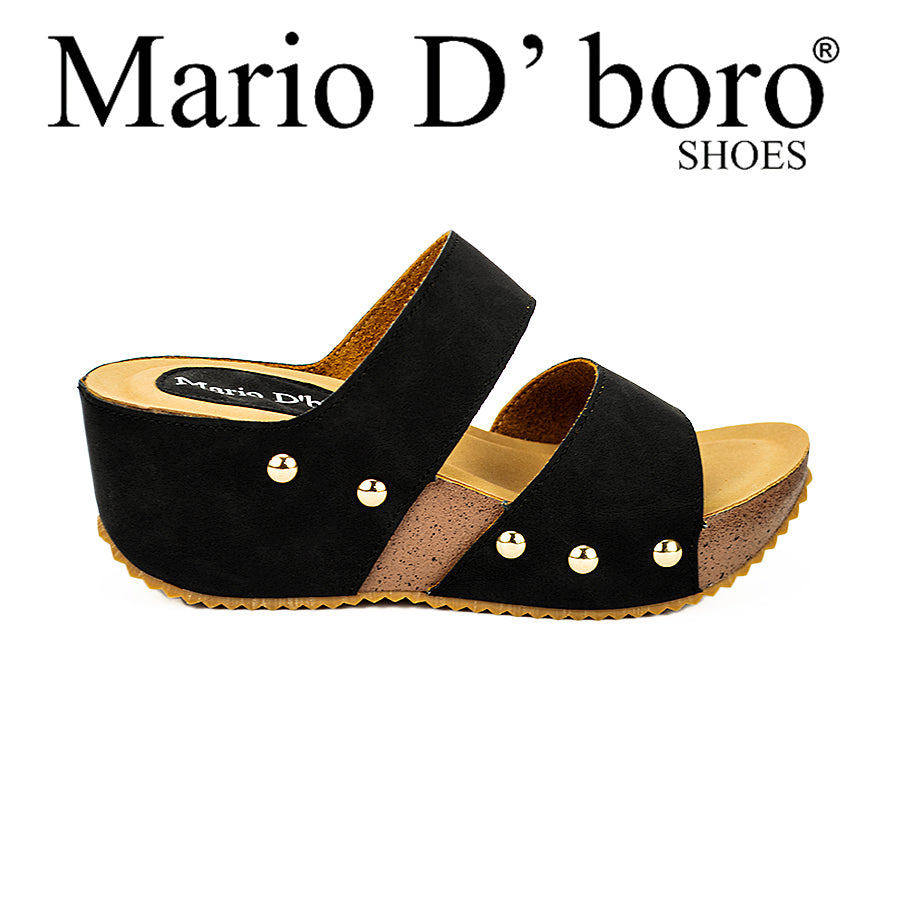Mario D' Boro Women's Wedge Sandals LW 23382 Black/DarkBeige