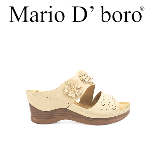 Mario D' Boro Women's Wedge Sandals LX 27057 Beige/Navy Blue C51