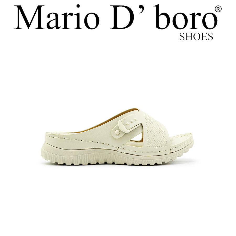 Mario D' Boro Women's Flat Sandals LY 28131 Beige/Navy Blue/Bone C65 C83