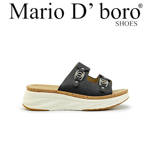 Mario D' boro Women's Flat Sandals LY 29511 - Black / Bone C89