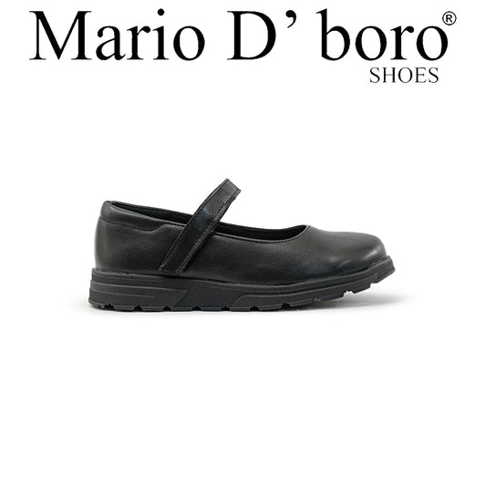Mario D' boro Kids Girls KZ 24098 C91 Black Mary Jane shoe with strap and textured sole. Suitable for school or casual wear.