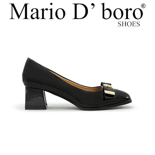 Mario D' boro LZ 29035 C92 Black patent leather pump with gold bow and block heel