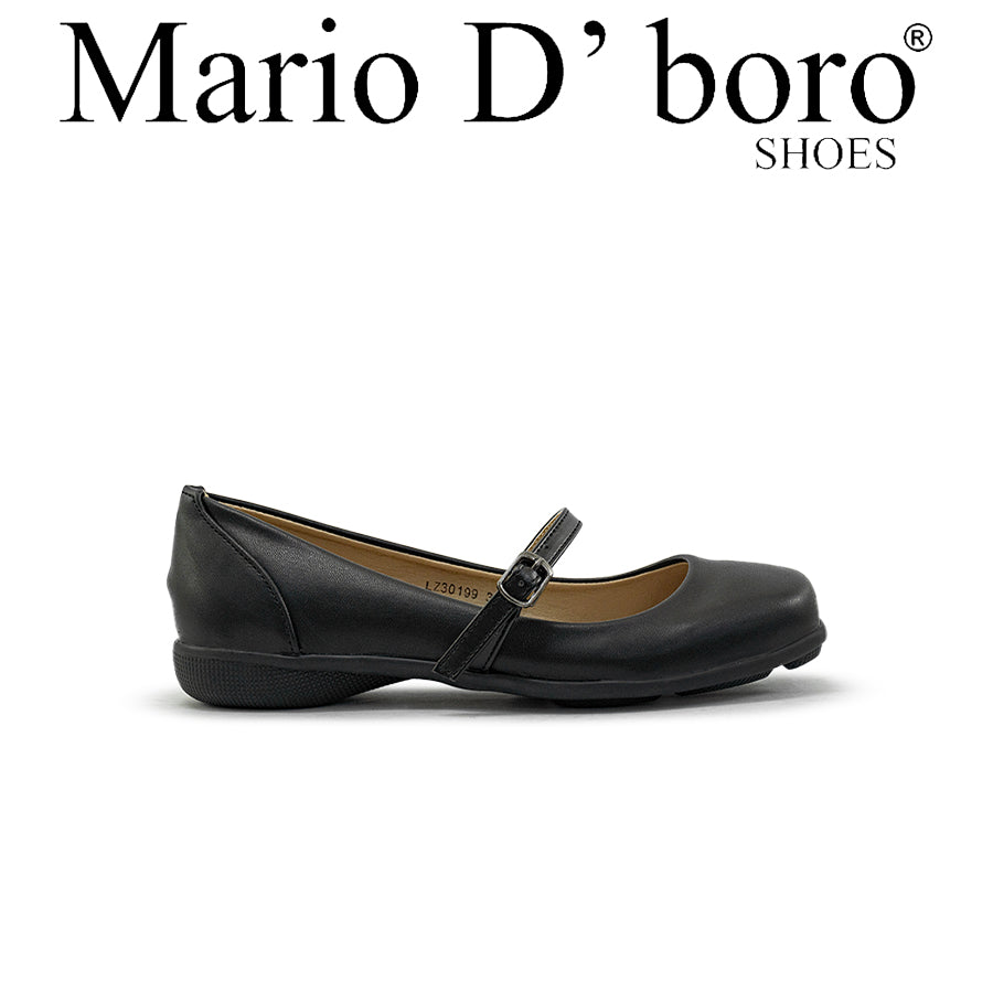 Mario D' boro LZ 30199 C92 Black Mary Jane flat shoe with strap and buckle.