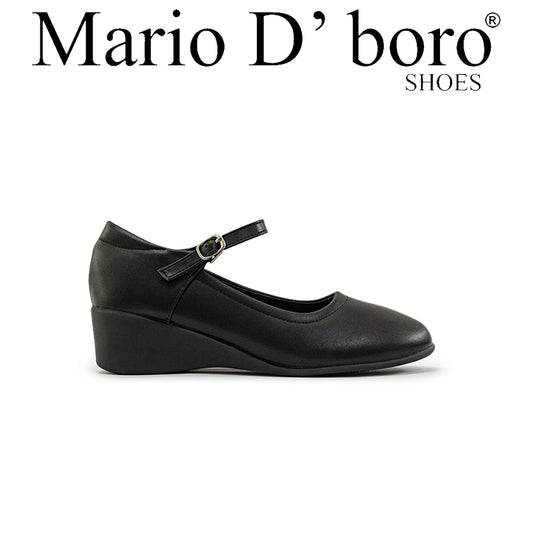 Mario D' boro Women's LZ 29683 C94 Black wedge heel Mary Jane shoe with ankle strap buckle.