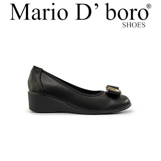 Mario D' boro Women's LZ 29682 C94 Black wedge heel shoe with bow detail. Smooth leather finish.