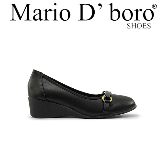 Mario D' boro Women's LZ 29681 C94 Black wedge heel School Shoes with gold buckle detail.