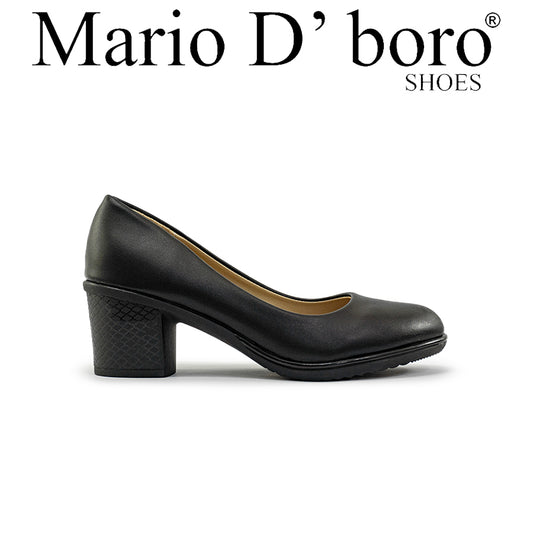 Mario D' boro Women's LZ 30137 C94 Black pump heel with textured block heel. Closed toe design.