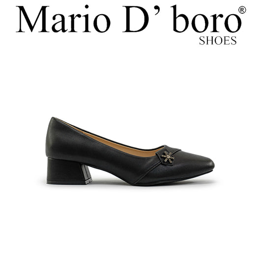 Mario D' boro Women's LZ 30232 C94 Black pump with block heel and floral embellishment.
