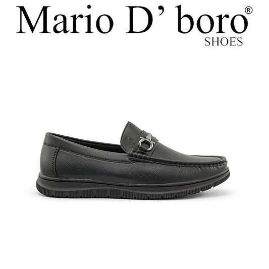 Mario D' boro Men's MZ 27005 C95 Black leather loafer with metal buckle detail and textured sole.