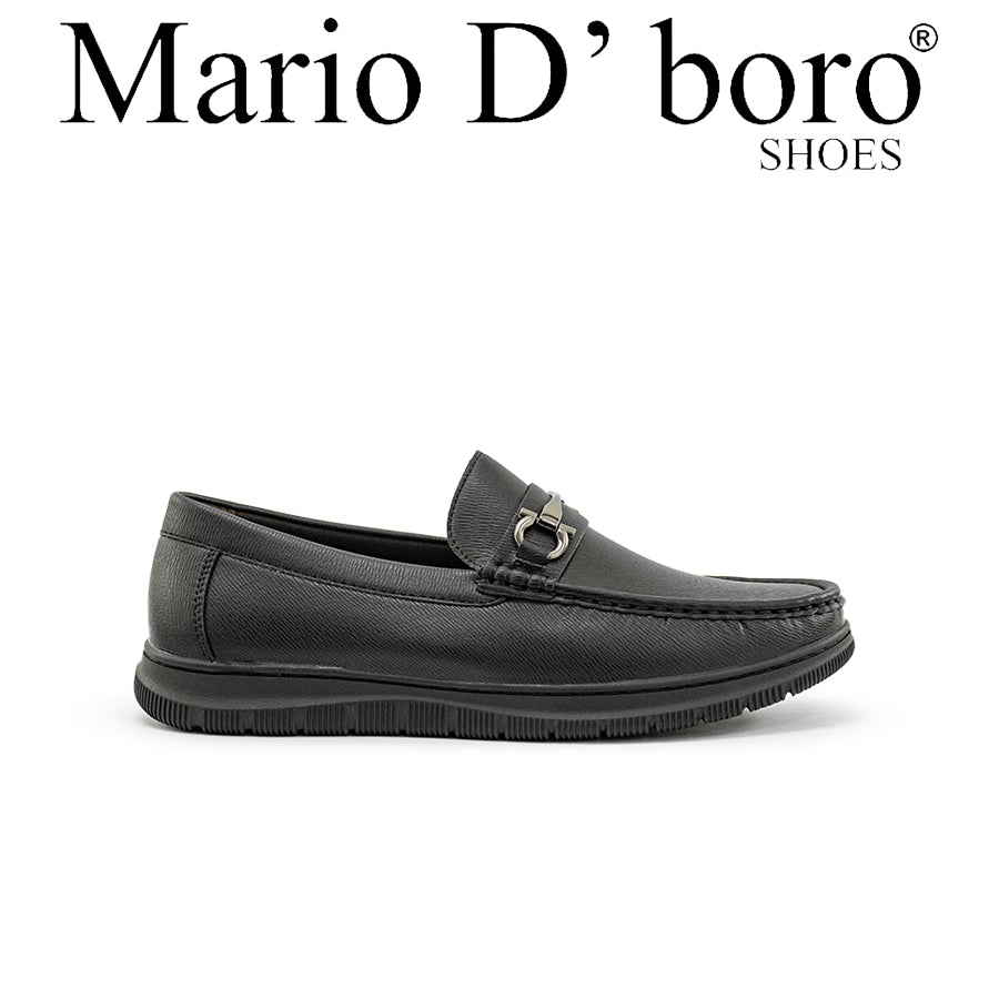 Mario D' boro Men's MZ 27005 C95 Black leather loafer with metal buckle detail and textured sole.