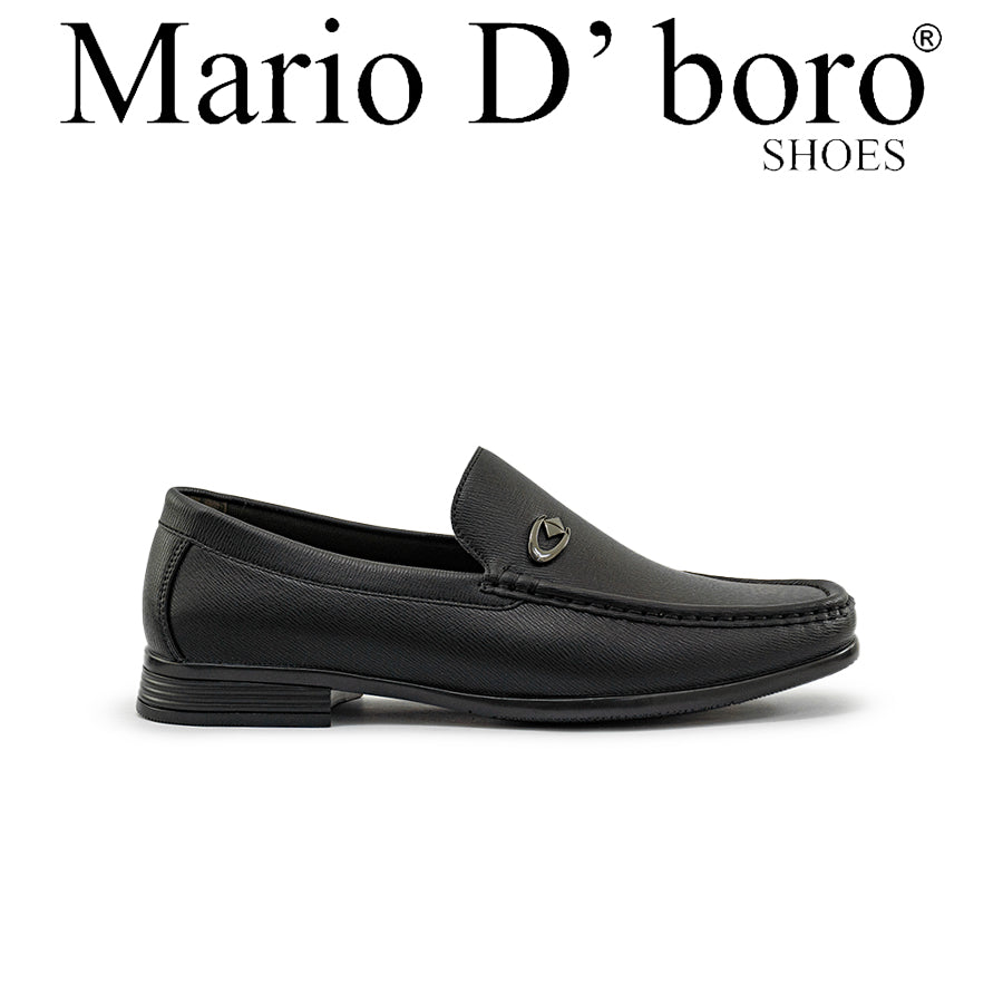 Mario D' boro Men's MZ 27131 C95 Black leather loafer with metallic emblem on upper side.