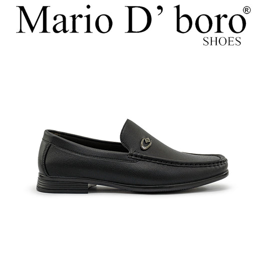 Mario D' boro Men's MZ 27131 C95 Black leather loafer with metallic emblem on upper side.
