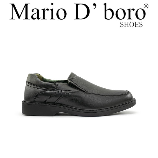 Mario D' boro Men's Formal MZ 27213 C95 Black leather slip-on shoe with low heel and green lining.