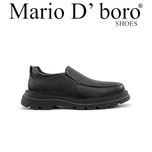 Mario D' boro Men's Formal Slip On MZ 27135 C95 Black / VDark Brown slip-on shoe with textured side panel and thick rugged sole.