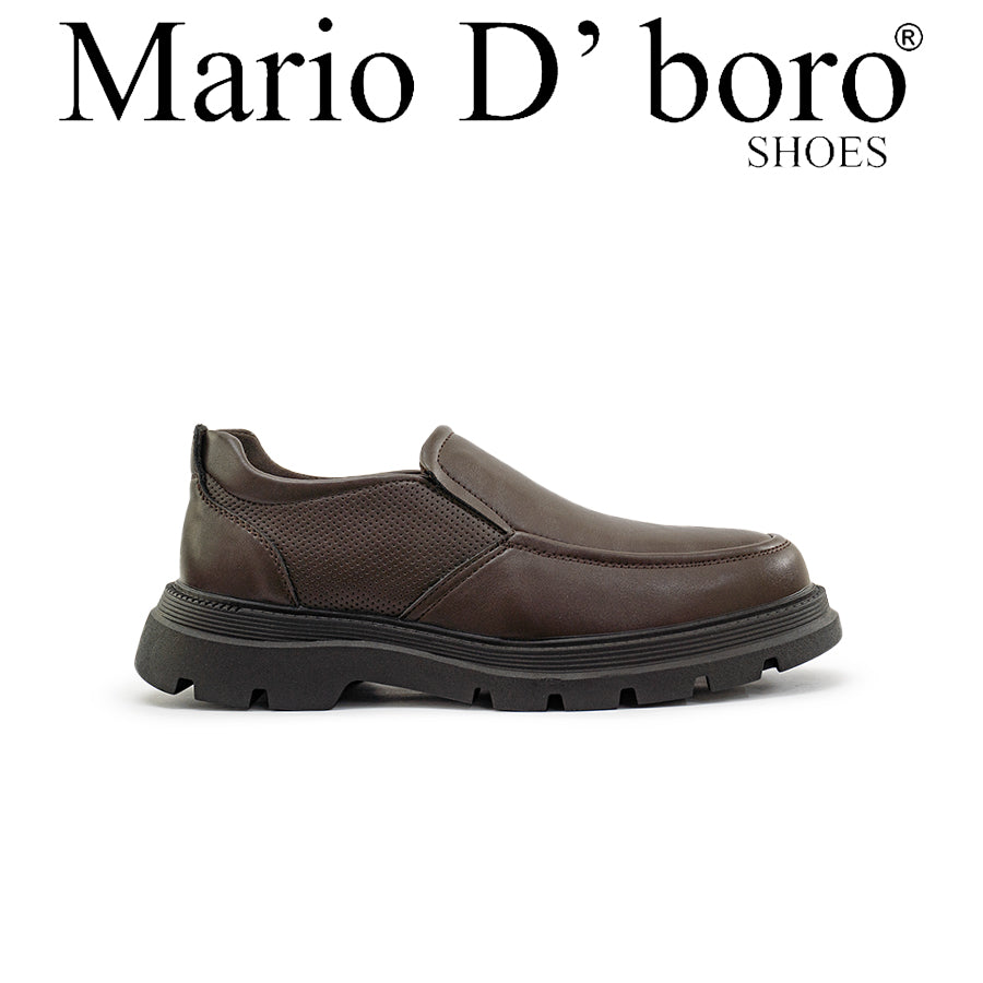 Mario D' boro Men's Formal Slip On MZ 27135 C95 Black / VDark Brown slip-on shoe with textured side panel and thick rugged sole.
