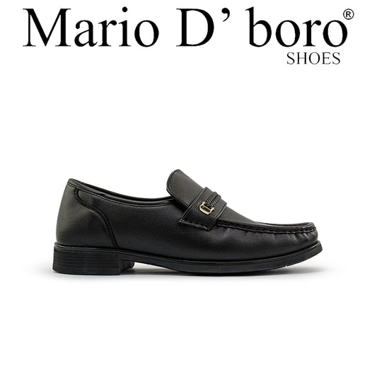 Mario D' boro Men's Formal MZ 27217 C95 Black leather men's loafer with gold buckle detail. Flat sole, closed toe, smooth finish. Suitable for formal or business casual wear.