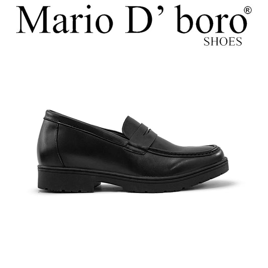 Mario D' boro Men's Formal MZ 27109 C95 Black / Dark Brown leather loafer with low heel and textured sole. Suitable for formal or business casual wear.