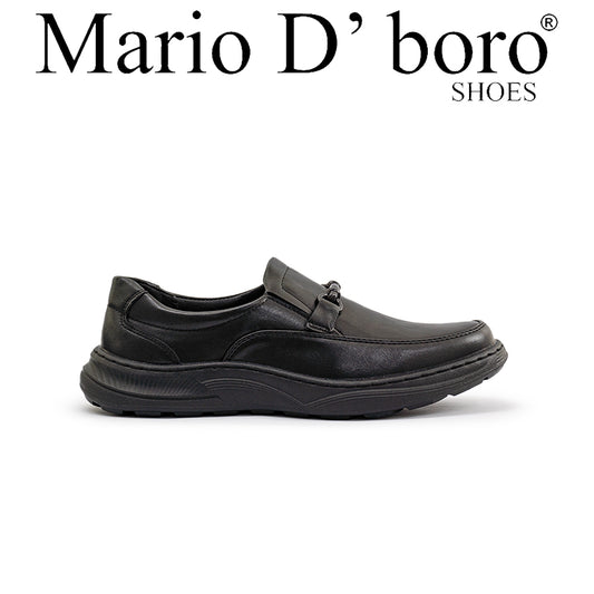 Mario D' boro Men's Formal MZ 27343 C96 Black leather slip-on shoe with decorative buckle and thick sole.
