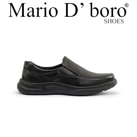 Mario D' boro Men's Formal MZ 27344 C96 Black slip-on leather shoe with cushioned sole for casual or semi-formal wear.
