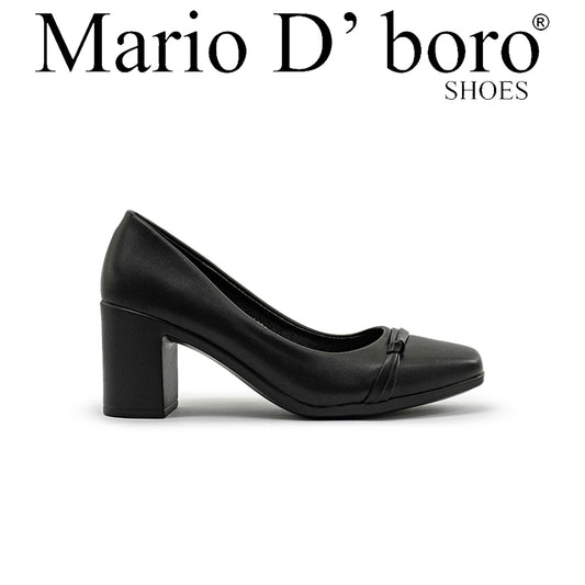 Mario D' boro Women's LZ 30187 C97 Black heeled pump shoe with block heel and decorative strap.