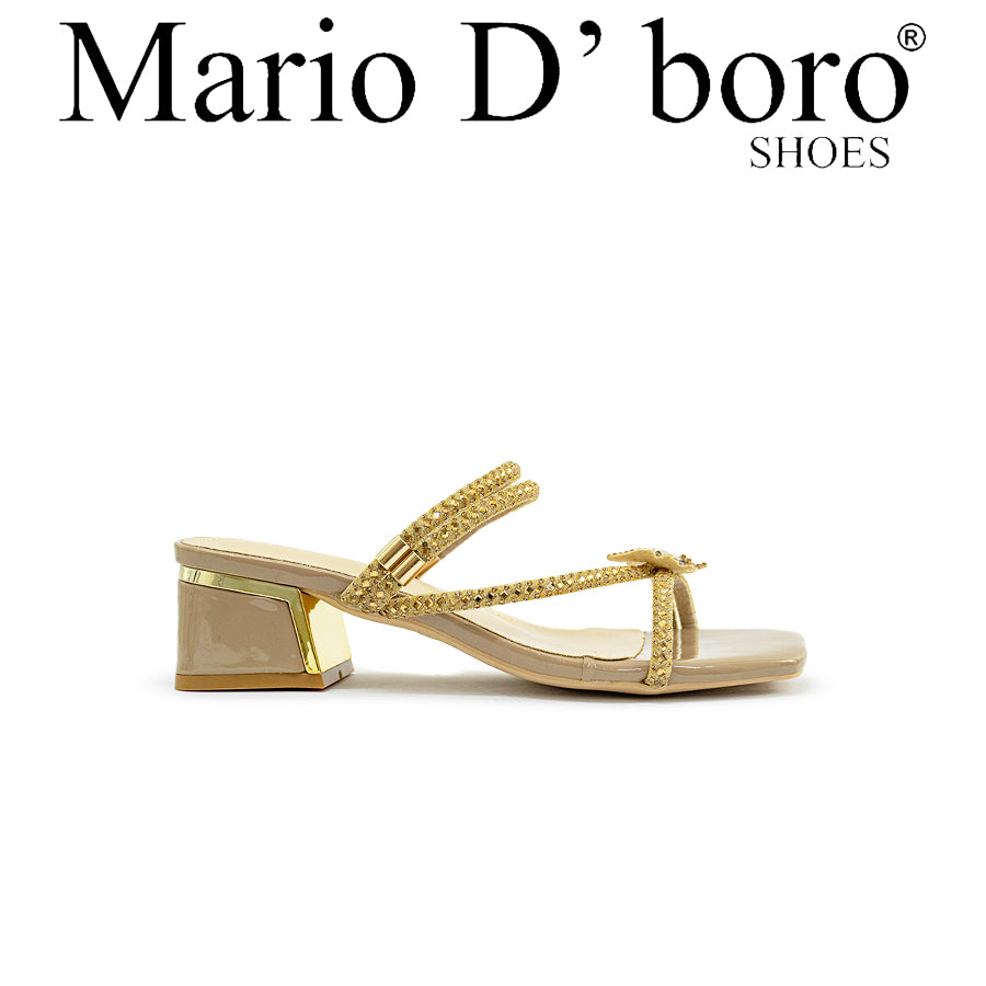 Mario D' boro LZ 30408 Beige Gold / Taupe Silver Strappy Heeled Sandal with Block Heel and Beaded Straps