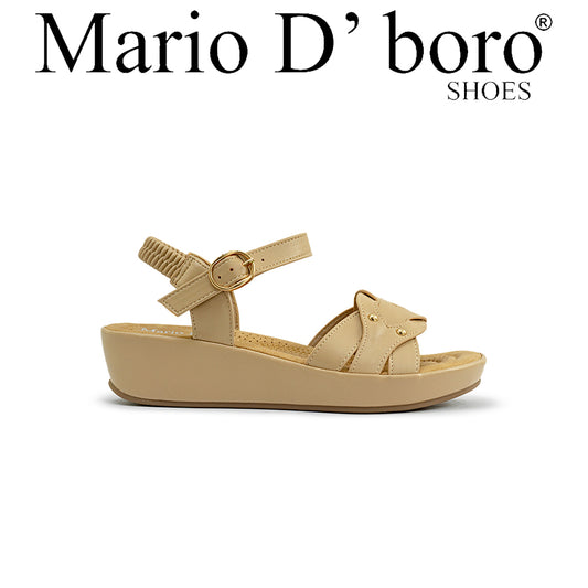 Mario D' boro Women's LZ 30400 C97 Beige / Dark Brown wedge sandal with ankle strap and decorative studs.
