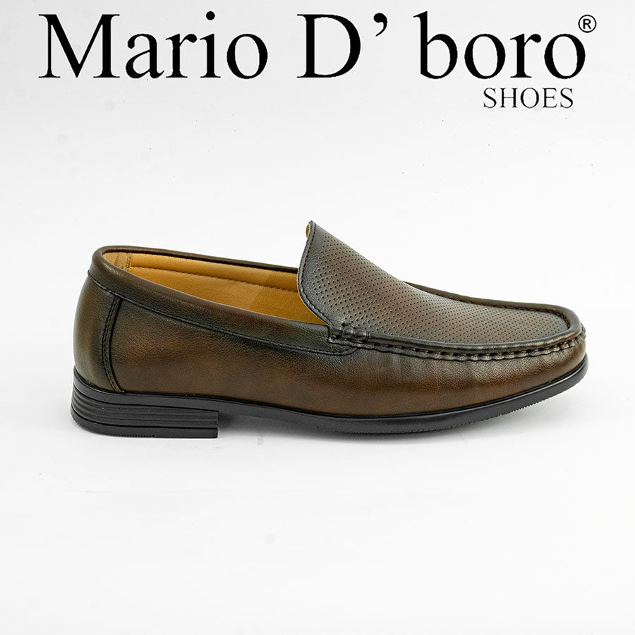 Mario D' boro MZ 27296 C98 Black / Dark Brown slip-on loafer with perforated detailing and tan lining.