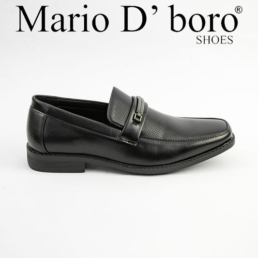Mario D' boro MZ 27379 C98 Black formal men's dress shoe with textured upper and decorative buckle.