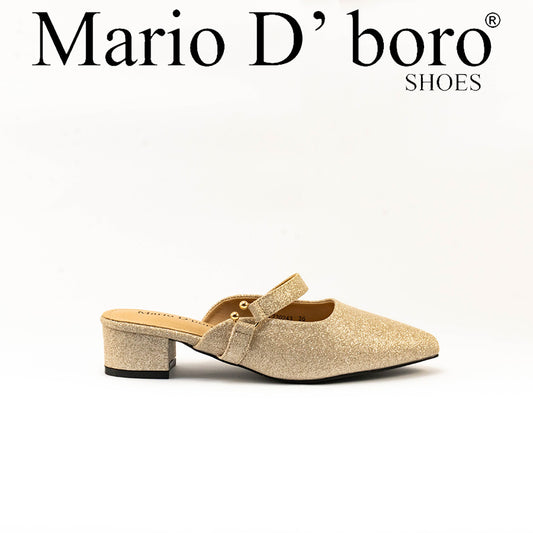 Mario D' boro Women's LZ 30243 C99 Gold /Silver glitter evening sandals with block heel and strap.