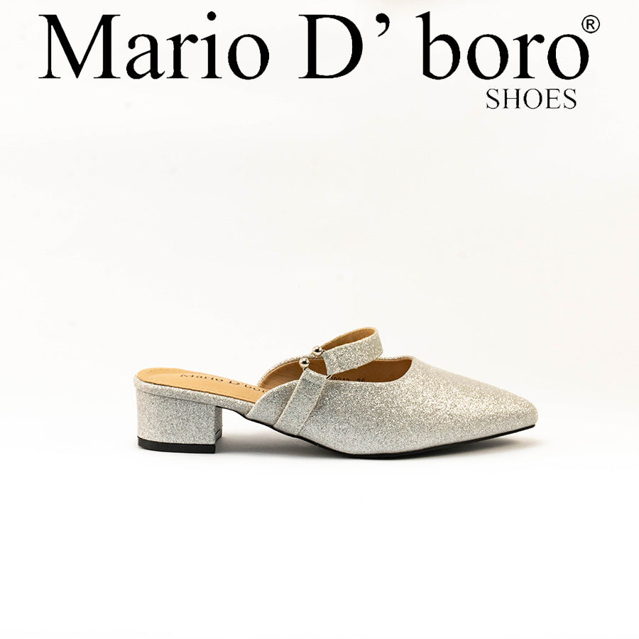 Mario D' boro Women's LZ 30243 C99 Gold /Silver glitter evening sandals with block heel and strap.