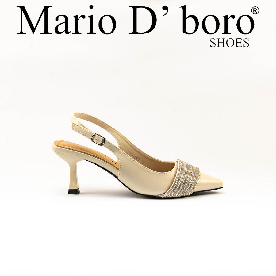 Mario D' boro Women's LZ 30489 C99 Off White / Taupe slingback evening sandals with pointed toe and decorative strap.