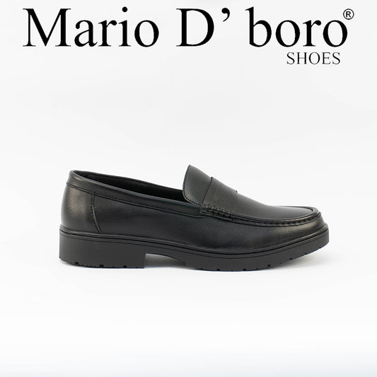 Mario D' boro Men's MZ 26626 C100 Black / Dark Brown Formal slip on with textured soles and decorative stitching.